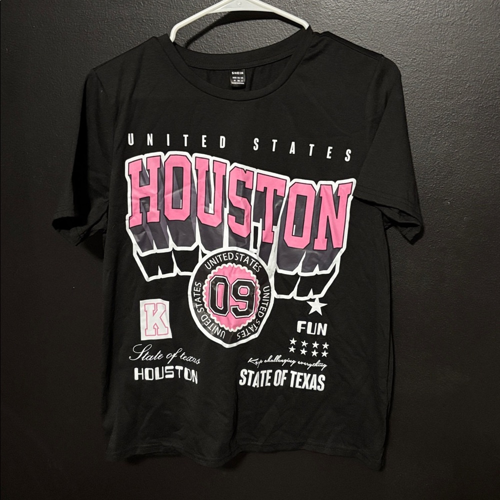 SHEIN Black and Pink Houston Graphic Tee